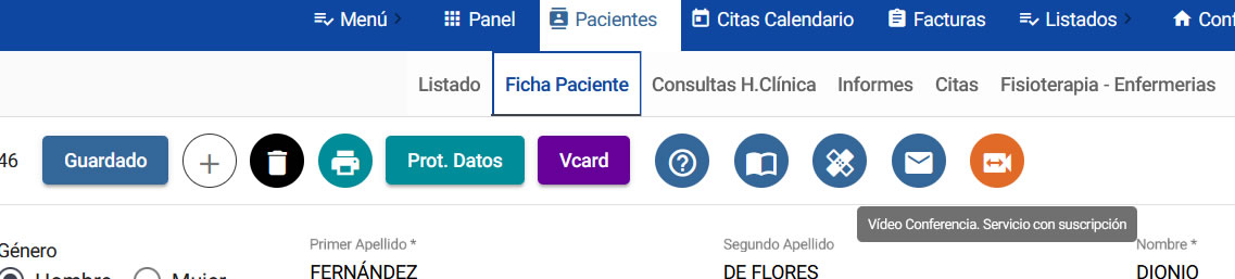 Vídeo conferencia paciente en Historia Clínica