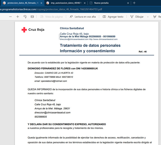 Descargar Protección de datos firmado del paciente en historias clínicas