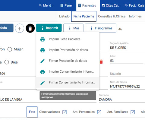 Firmar digitalmente el consentimiento informado del paciente en historias clínicas