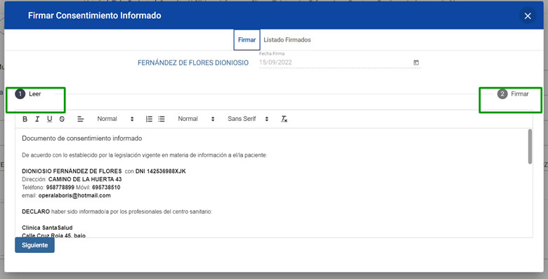 Lectura del consentimiento informado del paciente en historias clínicas