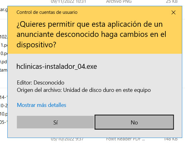 Confirmar instalación programa historias clínicas en Windows Confirmar instalación programa historias clínicas en Windows