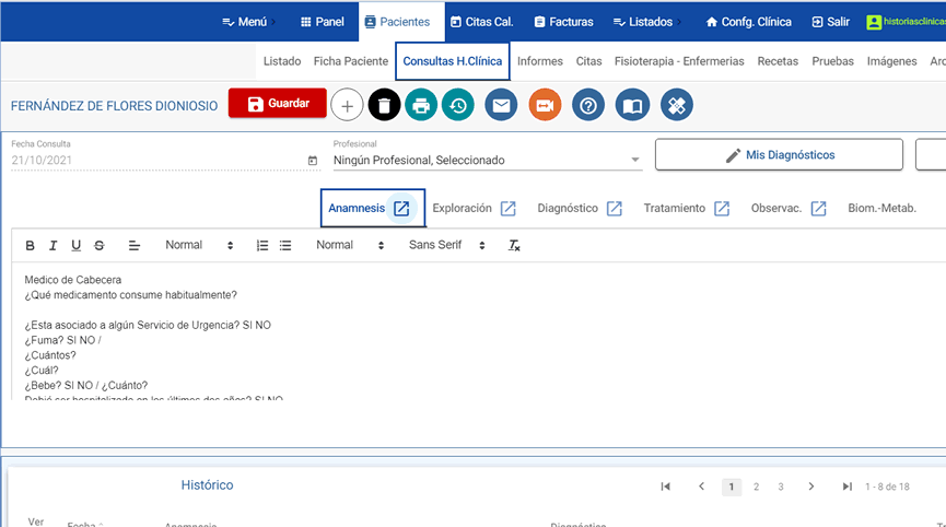 Rellenar una consulta clínica con texto repetido en historias clínicas creando una plantill