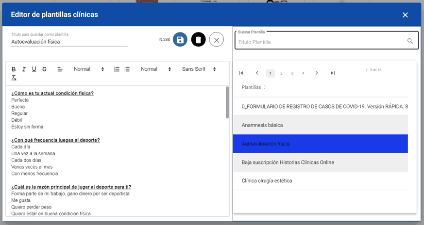 Guardar y reproducir texto repetido en la historia clínica